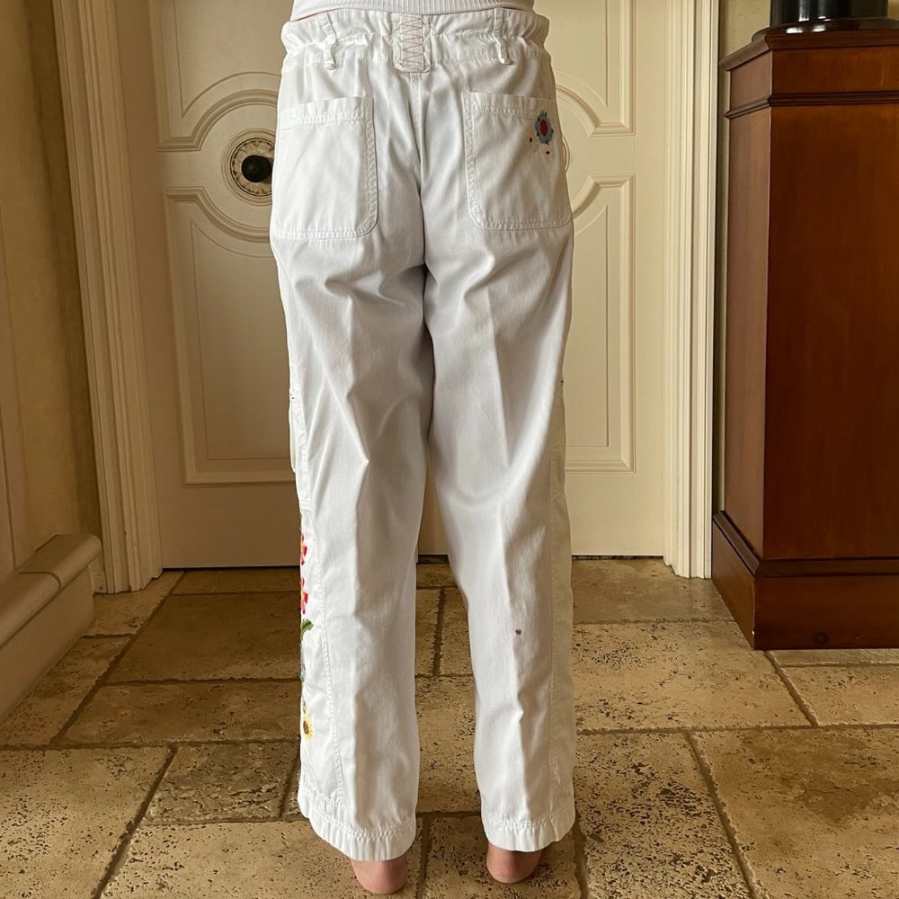 Johnny Was Vintage - White Embroidered Flower Cargo Pants - Size M - Picture 4 of 9